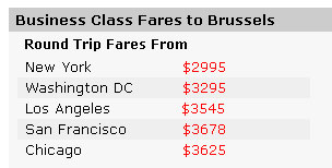 Business Class Fares to Brussels