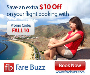 Huge Downfall in Flight Fares. Grab the Perfect Deal from FareBuzz. Promo Code : FALL10