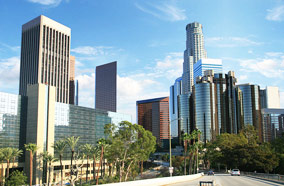 Get discount flights to Los Angeles downtown skyline