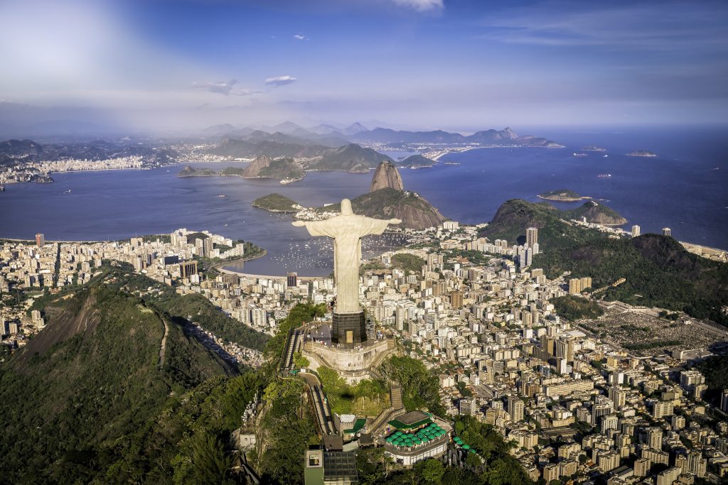 Rio de Janeiro, Brazil : Aerial view of Christ and Botafogo Bay