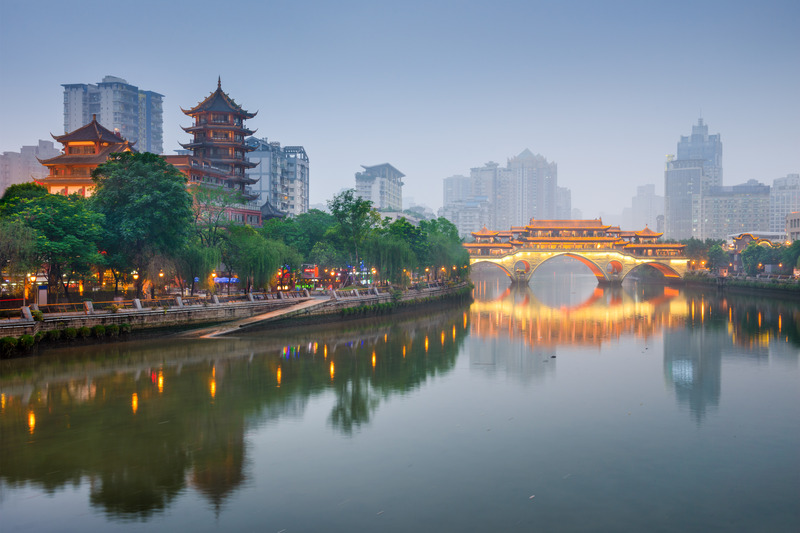 Chengdu, Sichuan, China at Anshun Bridge.